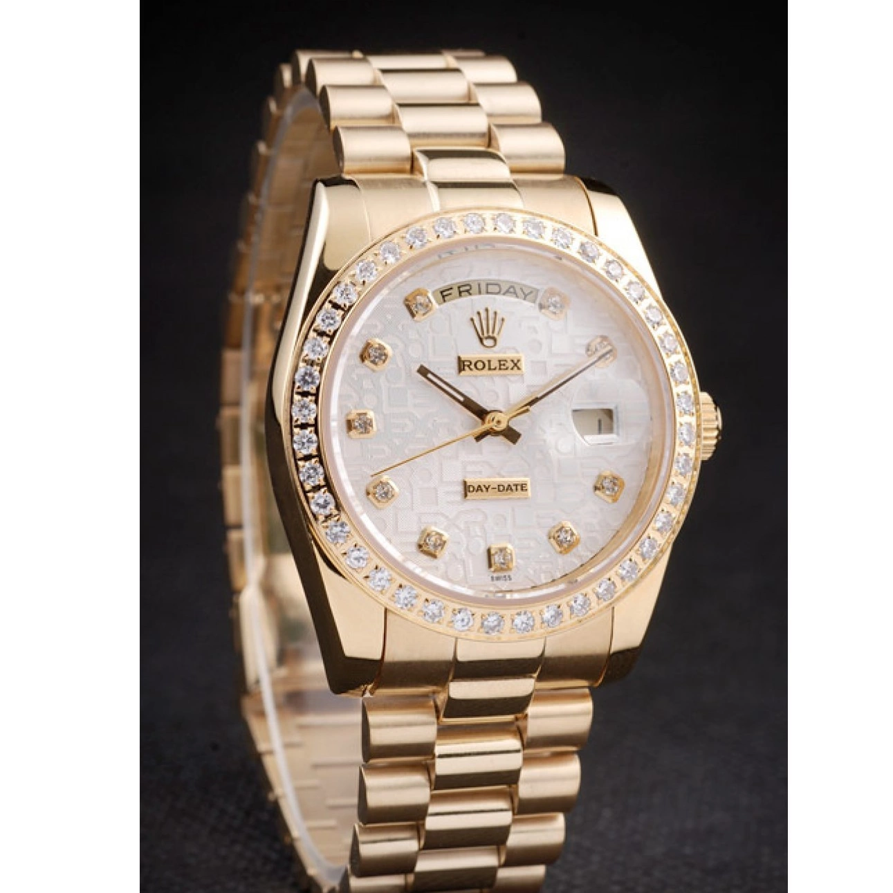 Aaa replica watch Dial 18k Steel Gold Yellow Stainless Rolex Plated White Day-Date 0728